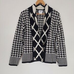 Vintage Georgiou‎ Wool Blend Hounds Tooth Sweater Cardigan